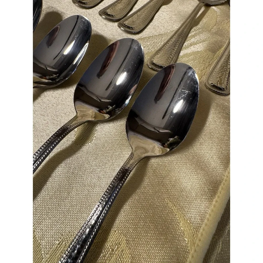 Mikasa Clarissa 21 Pc Stainless Flatware Set Hammered Beaded Forks Spoons Nice